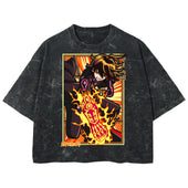 Playera streetwear premium de anime y gaming ExtraLife MX, corte boxy deluxe mineral wash heavyweight en color Acid Wash, moda urbana mexicana de culto.