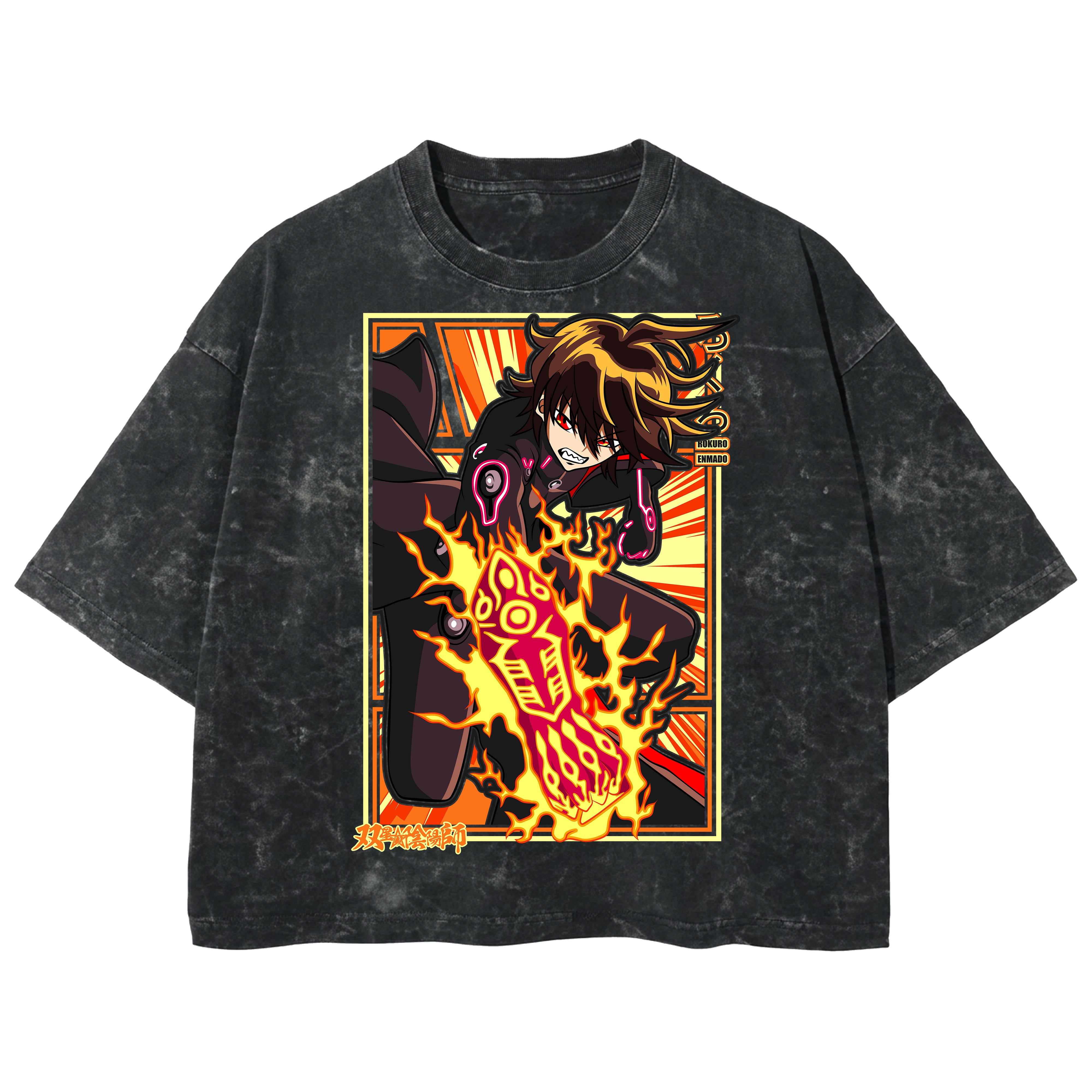 Playera streetwear premium de anime y gaming ExtraLife MX, corte boxy deluxe mineral wash heavyweight en color Acid Wash, moda urbana mexicana de culto.