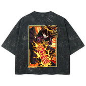 Playera streetwear premium de anime y gaming ExtraLife MX, corte boxy deluxe mineral wash heavyweight en color Acid Wash, moda urbana mexicana de culto.