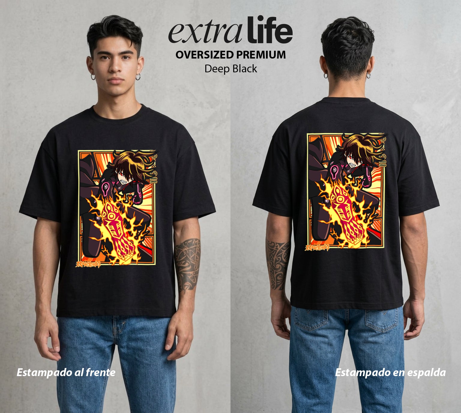 Los Exorcistas Gemelos | El Exorcista del Bien #04432 - Playera Oversized Premium | Deep Black - Foto en modelo