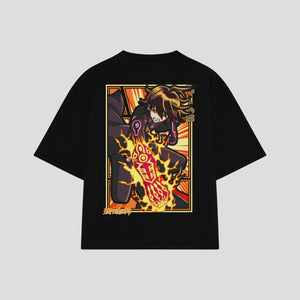 Playera streetwear premium de anime y gaming ExtraLife MX, corte boxy oversized drop shoulder heavyweight en color Deep Black y Off-White, moda urbana mexicana de culto.