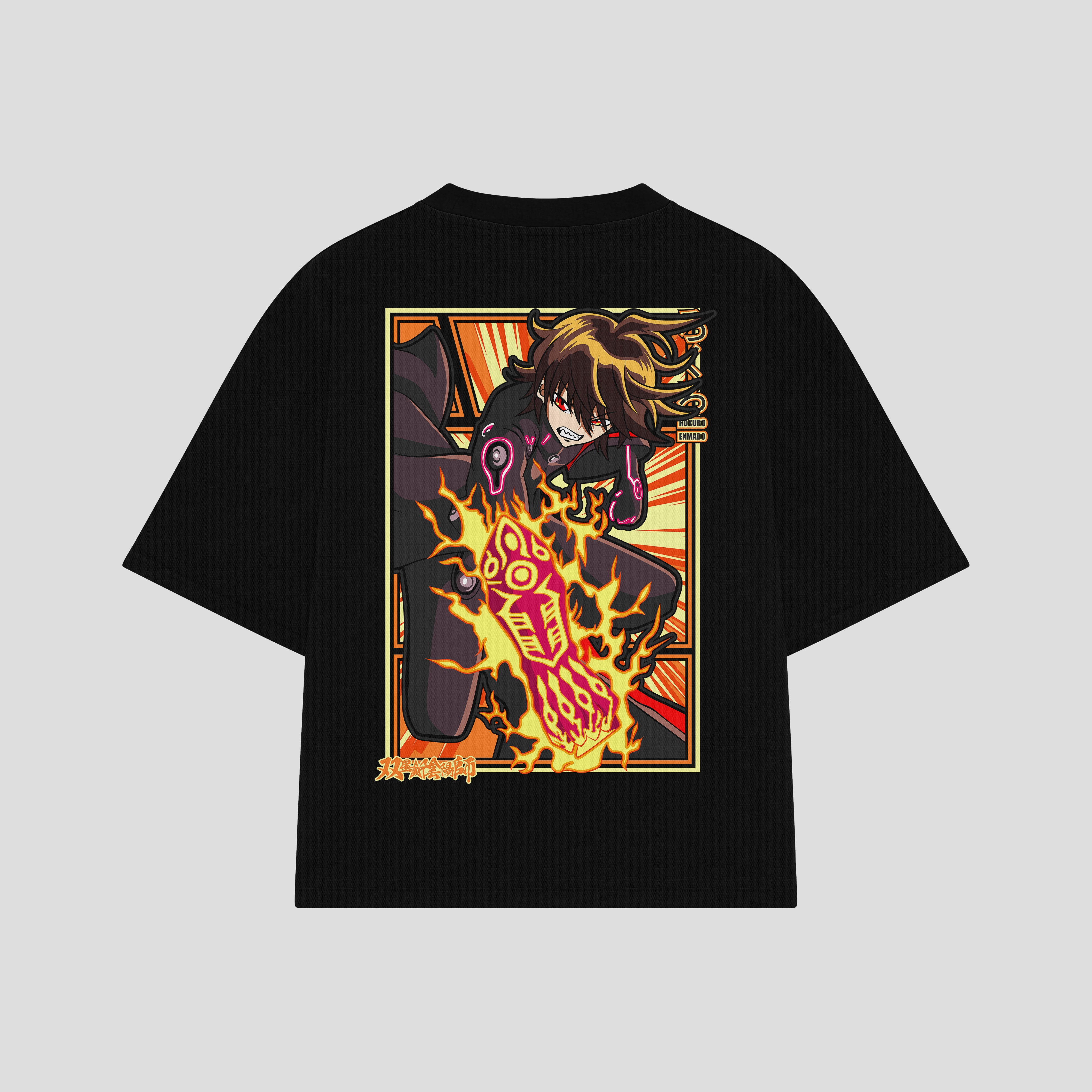 Playera streetwear premium de anime y gaming ExtraLife MX, corte boxy oversized drop shoulder heavyweight en color Deep Black y Off-White, moda urbana mexicana de culto.
