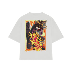 Playera streetwear premium de anime y gaming ExtraLife MX, corte boxy oversized drop shoulder heavyweight en color Deep Black y Off-White, moda urbana mexicana de culto.
