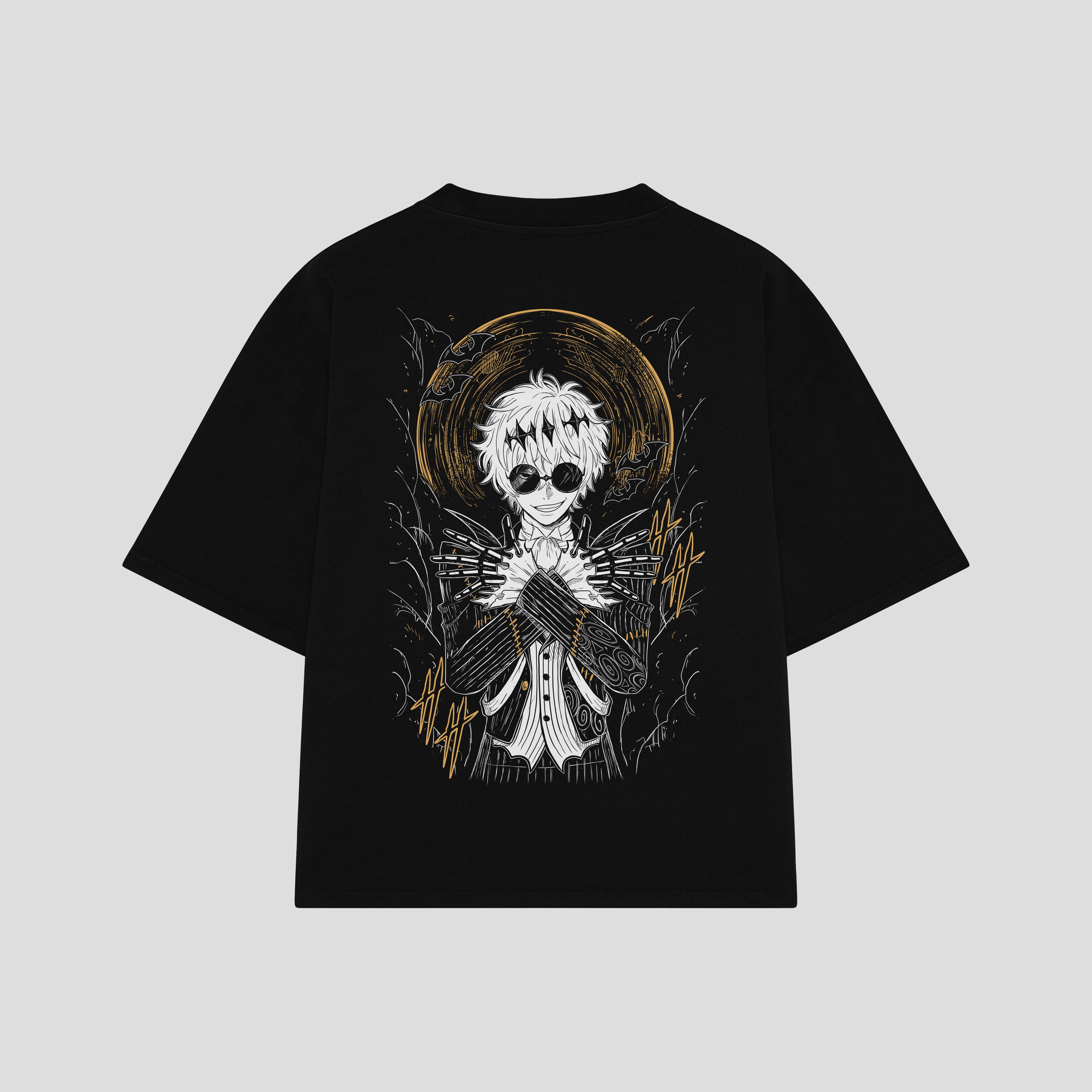 Playera streetwear premium de anime y gaming ExtraLife MX, corte boxy oversized drop shoulder heavyweight en color Deep Black y Off-White, moda urbana mexicana de culto.