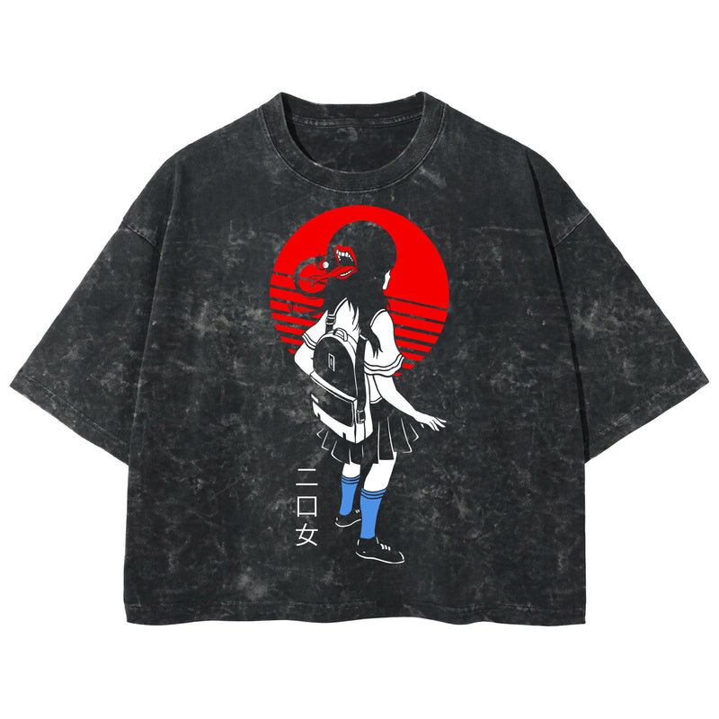Playera streetwear premium de anime y gaming ExtraLife MX, corte boxy deluxe mineral wash heavyweight en color Acid Wash, moda urbana mexicana de culto.
