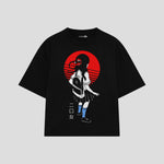 Playera streetwear premium de anime y gaming ExtraLife MX, corte boxy oversized drop shoulder heavyweight en color Deep Black y Off-White, moda urbana mexicana de culto.