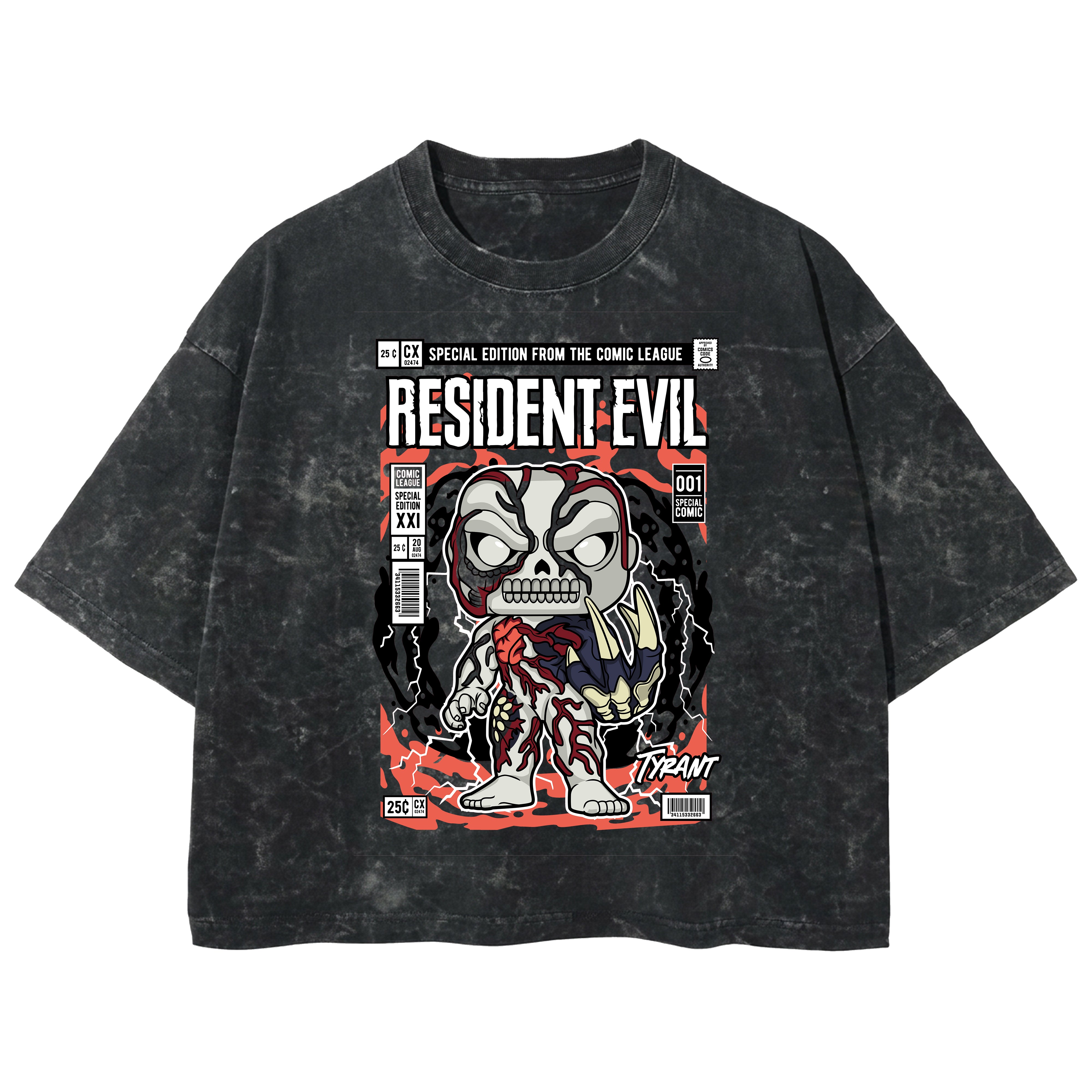 Playera streetwear premium de anime y gaming ExtraLife MX, corte boxy deluxe mineral wash heavyweight en color Acid Wash, moda urbana mexicana de culto.