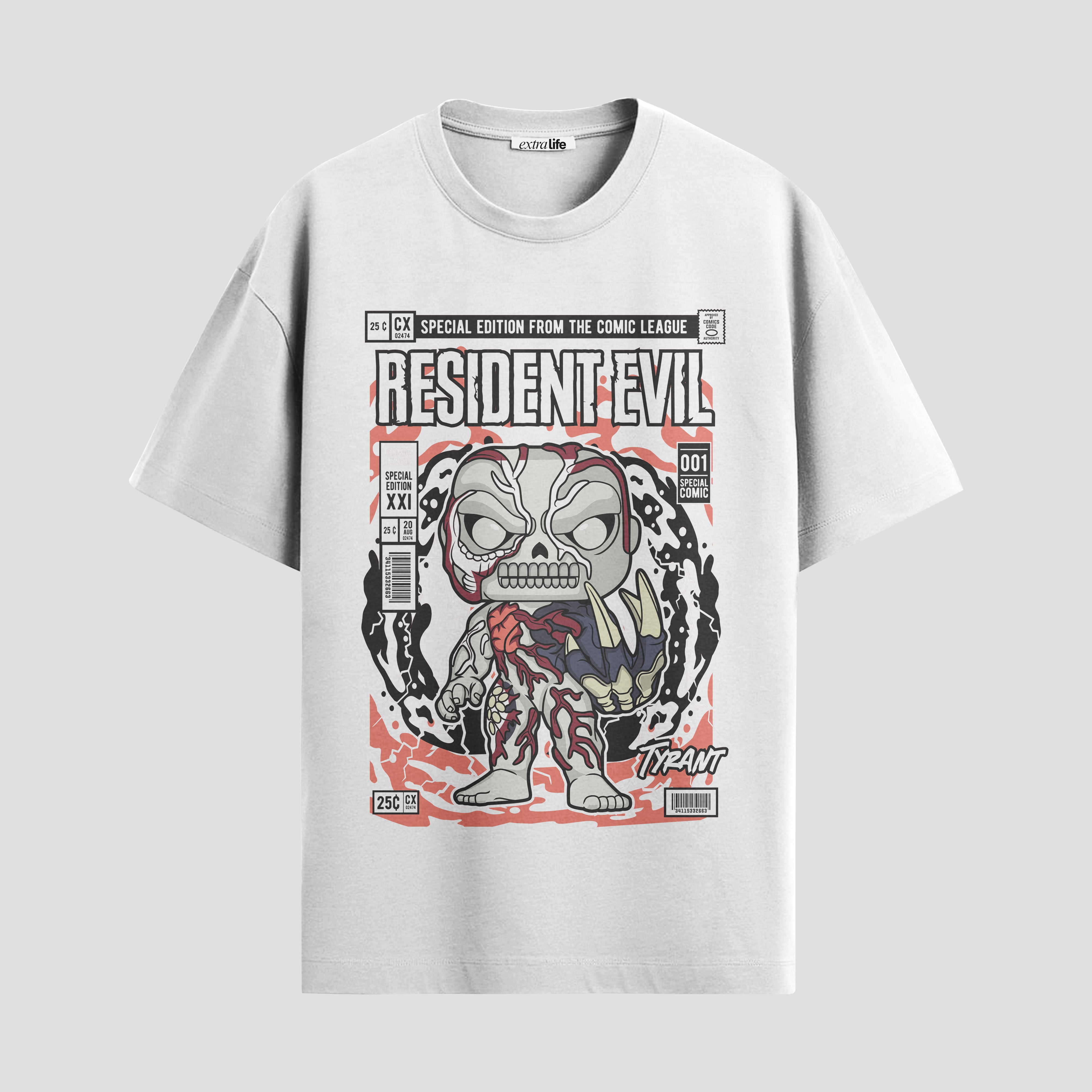Playera urbana de anime y gaming ExtraLife MX, corte Standard Fit unisex ligero y transpirable en color Deep Black y Pure White, ropa de uso diario para gym y casual.