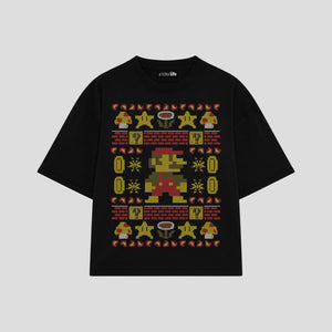 Playera streetwear premium de anime y gaming ExtraLife MX, corte boxy oversized drop shoulder heavyweight en color Deep Black y Off-White, moda urbana mexicana de culto.