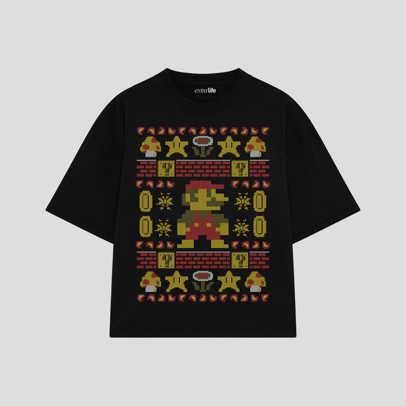Playera streetwear premium de anime y gaming ExtraLife MX, corte boxy oversized drop shoulder heavyweight en color Deep Black y Off-White, moda urbana mexicana de culto.