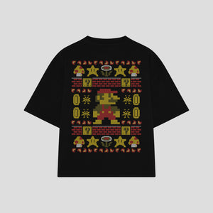 Playera streetwear premium de anime y gaming ExtraLife MX, corte boxy oversized drop shoulder heavyweight en color Deep Black y Off-White, moda urbana mexicana de culto.