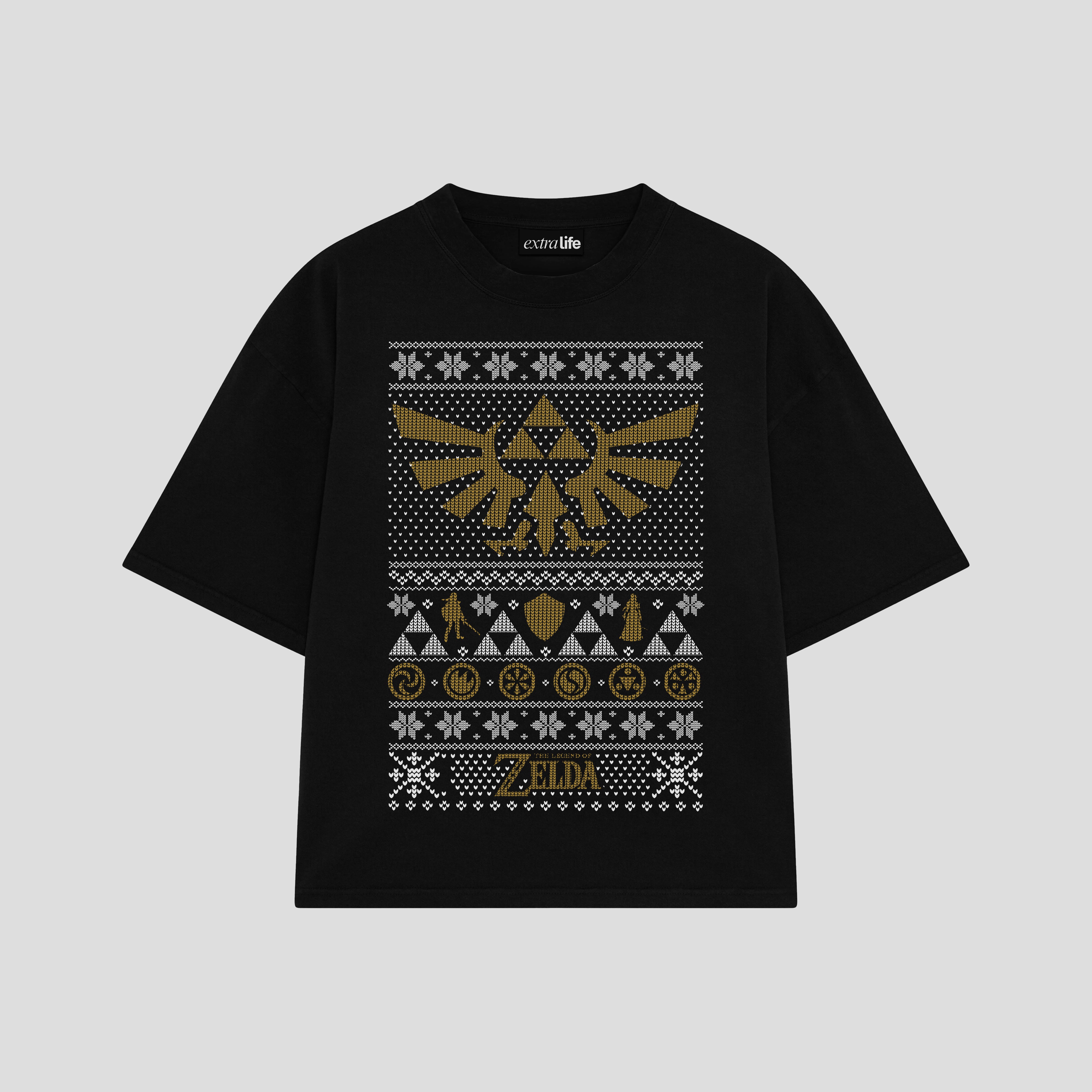 Playera streetwear premium de anime y gaming ExtraLife MX, corte boxy oversized drop shoulder heavyweight en color Deep Black y Off-White, moda urbana mexicana de culto.