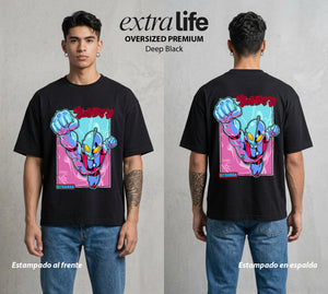 El Gigante de Luz | El Gigante del Bien #04438 - Playera Oversized Premium | Deep Black - Foto en modelo