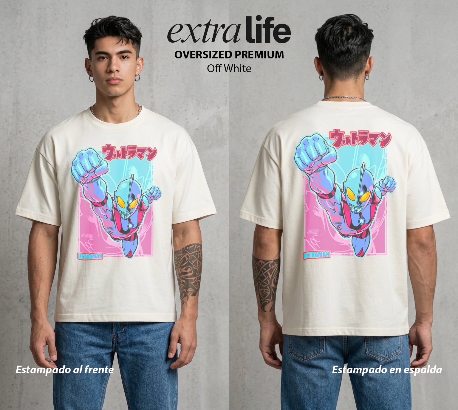 El Gigante de Luz | El Gigante del Bien #04438 - Playera Oversized Premium | Off White - Foto en modelo