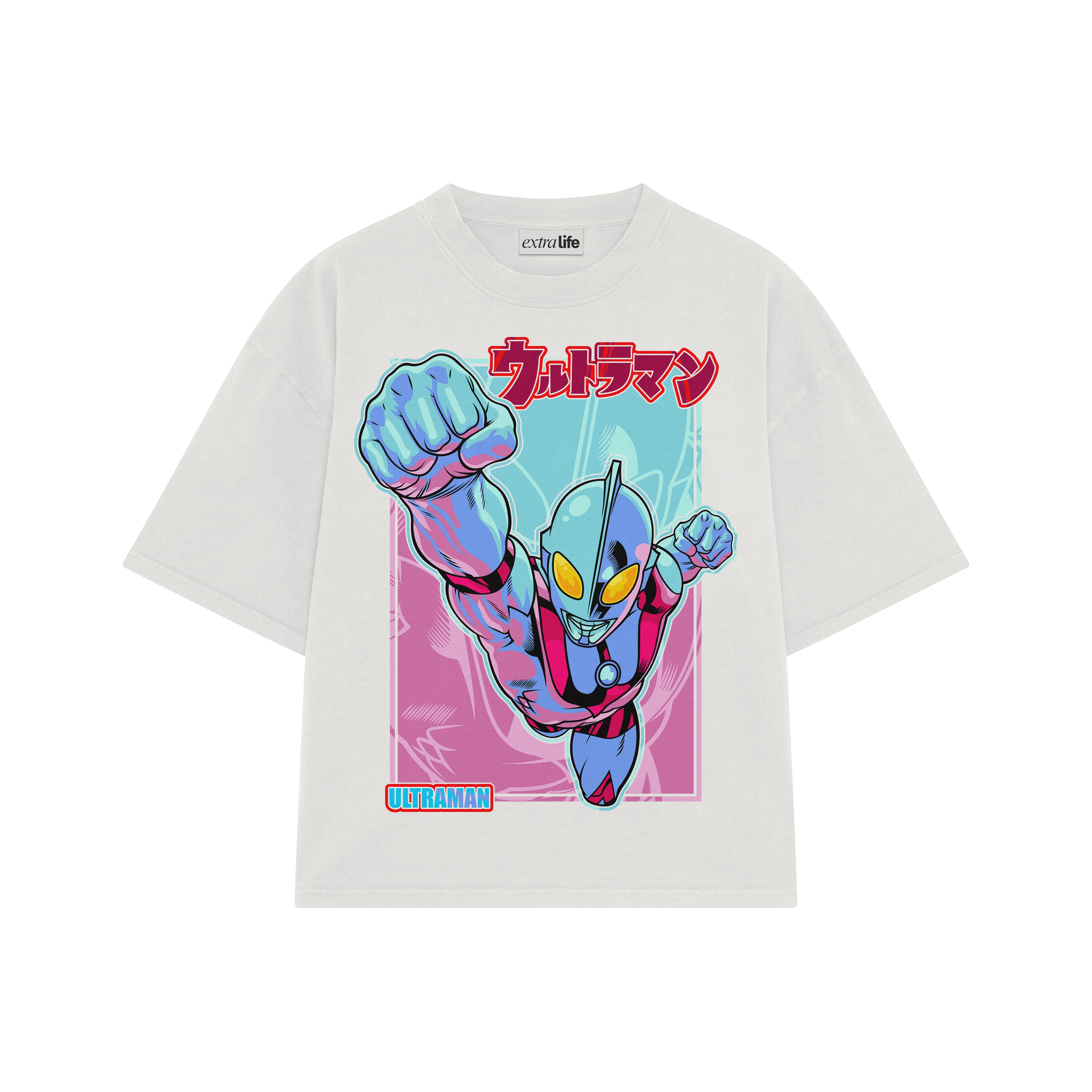 Playera streetwear premium de anime y gaming ExtraLife MX, corte boxy oversized drop shoulder heavyweight en color Deep Black y Off-White, moda urbana mexicana de culto.