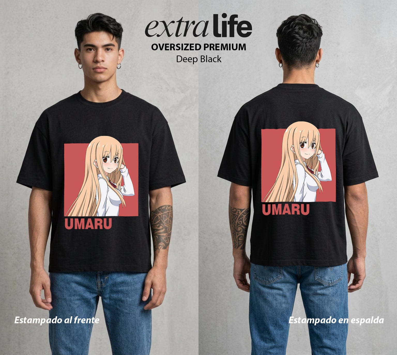 La Doble Vida | El Poder del Vida #04439 - Playera Oversized Premium | Deep Black - Foto en modelo