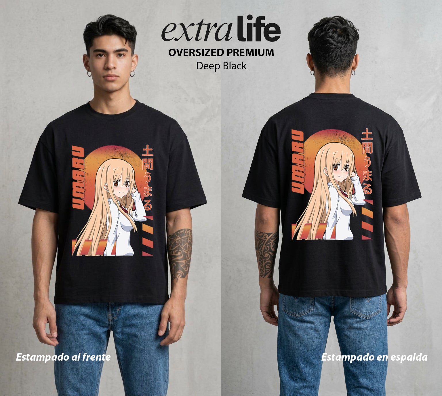 La Doble Vida | La Doble Personalidad #04442 - Playera Oversized Premium | Deep Black - Foto en modelo