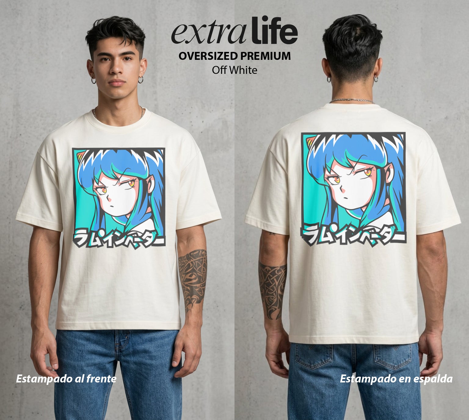 La Invasion del Amor | La Invasora del Amor #04446 - Playera Oversized Premium | Off White - Foto en modelo
