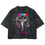 Playera streetwear premium de anime y gaming ExtraLife MX, corte boxy deluxe mineral wash heavyweight en color Acid Wash, moda urbana mexicana de culto.