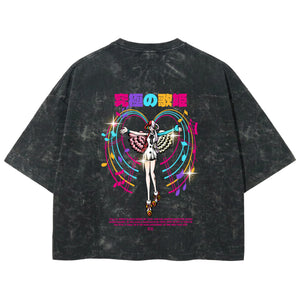 Playera streetwear premium de anime y gaming ExtraLife MX, corte boxy deluxe mineral wash heavyweight en color Acid Wash, moda urbana mexicana de culto.