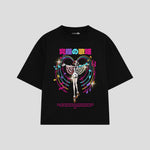 Playera streetwear premium de anime y gaming ExtraLife MX, corte boxy oversized drop shoulder heavyweight en color Deep Black y Off-White, moda urbana mexicana de culto.