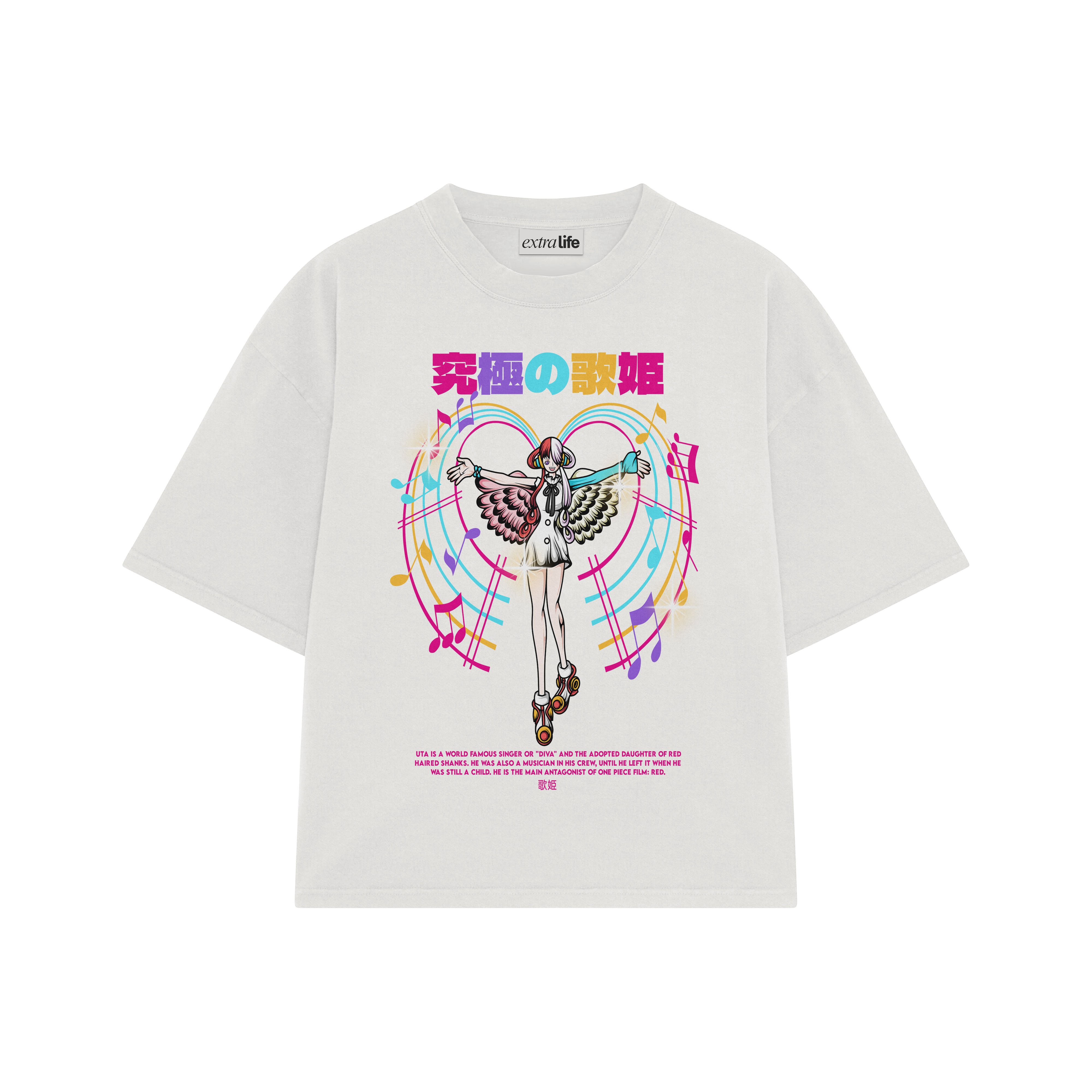 Playera streetwear premium de anime y gaming ExtraLife MX, corte boxy oversized drop shoulder heavyweight en color Deep Black y Off-White, moda urbana mexicana de culto.
