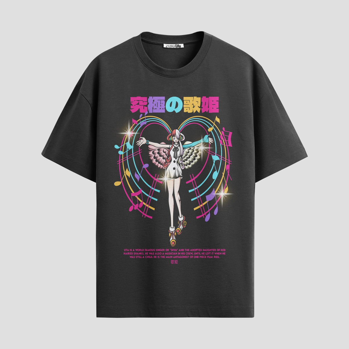 Playera urbana de anime y gaming ExtraLife MX, corte Classic Premium unisex ligero y transpirable en color Deep Black y Pure White, ropa de uso diario para gym y casual.