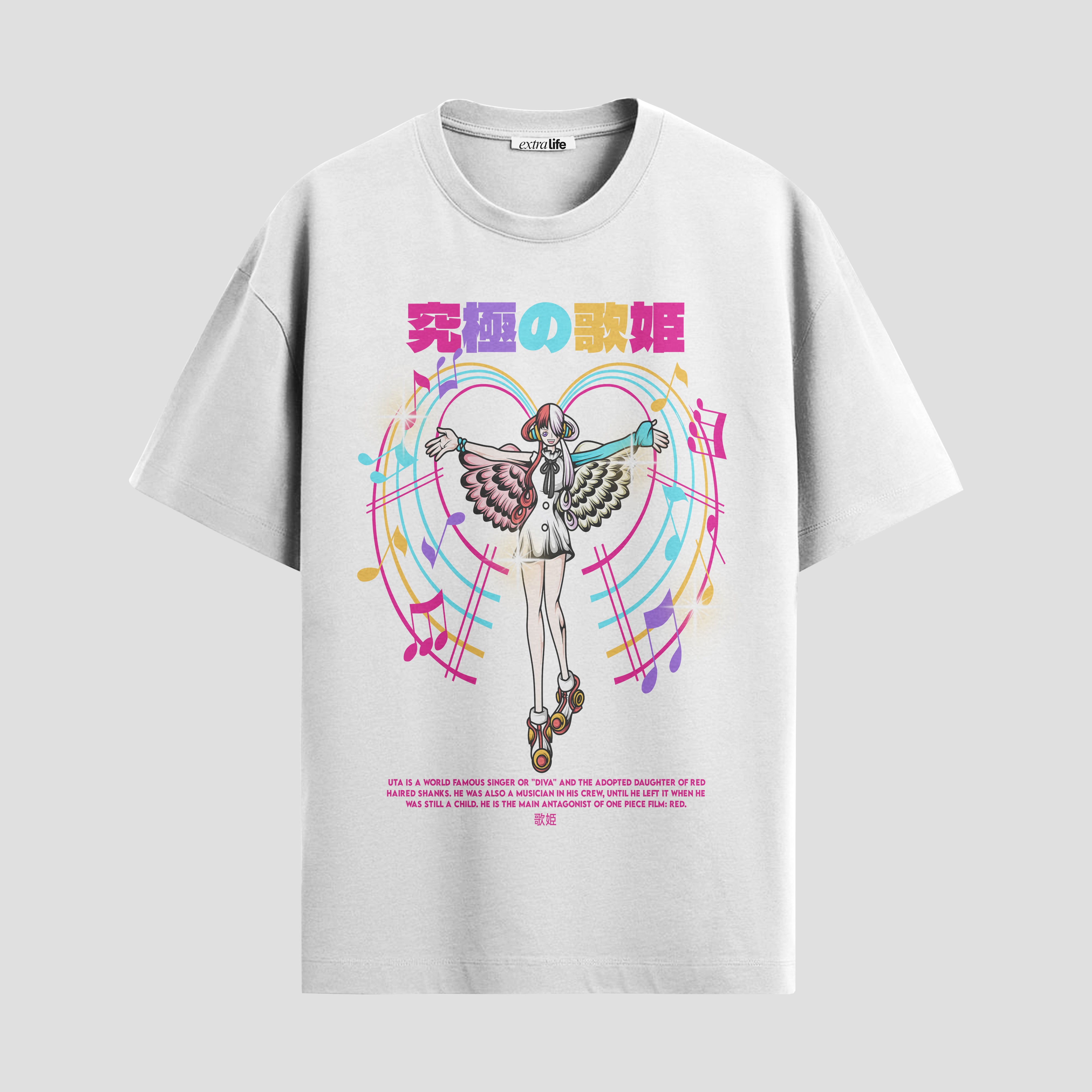 Playera urbana de anime y gaming ExtraLife MX, corte Standard Fit unisex ligero y transpirable en color Deep Black y Pure White, ropa de uso diario para gym y casual.