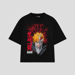 Playera streetwear premium de anime y gaming ExtraLife MX, corte boxy oversized drop shoulder heavyweight en color Deep Black y Off-White, moda urbana mexicana de culto.