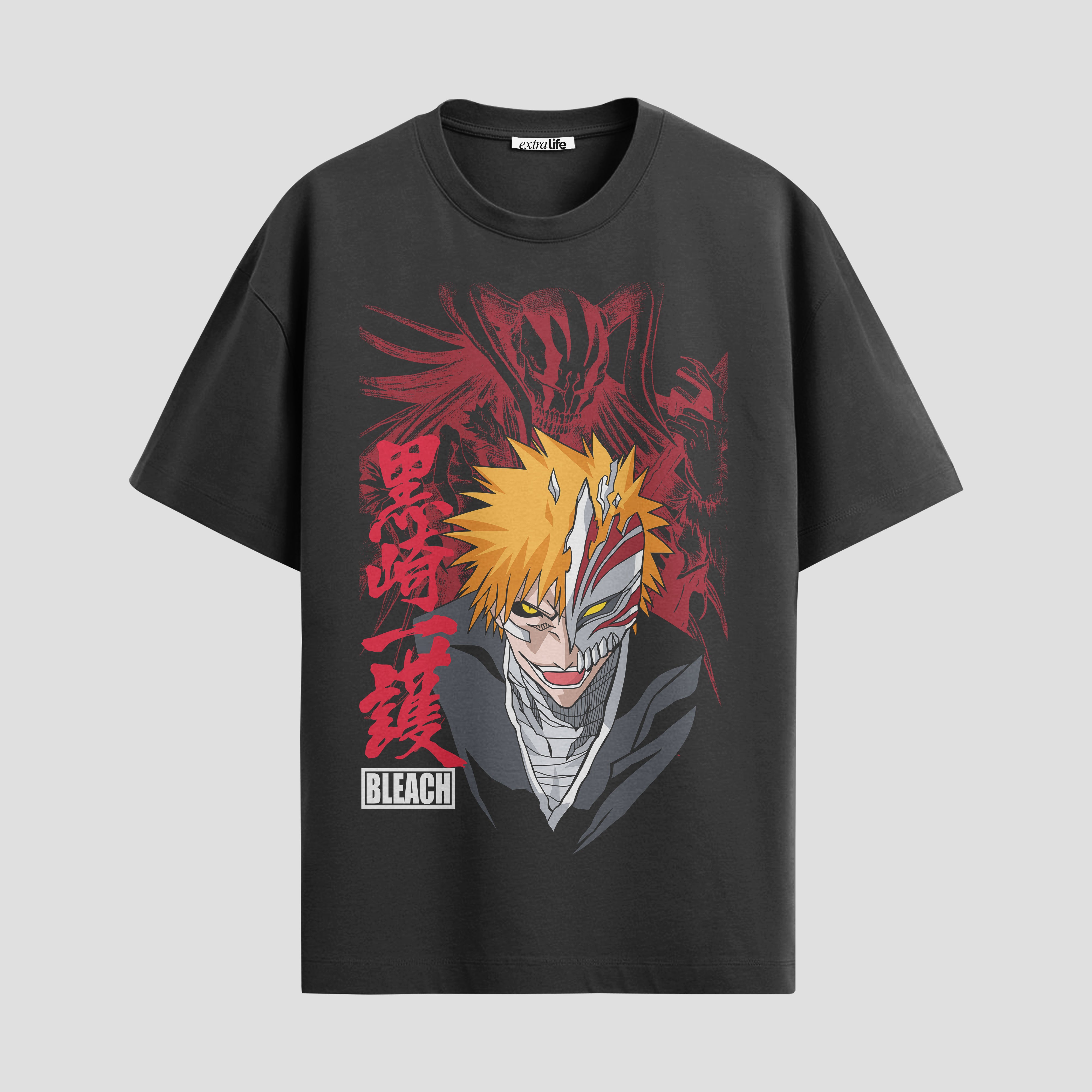 Playera urbana de anime y gaming ExtraLife MX, corte Standard Fit unisex ligero y transpirable en color Deep Black y Pure White, ropa de uso diario para gym y casual.