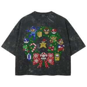 Playera streetwear premium de anime y gaming ExtraLife MX, corte boxy deluxe mineral wash heavyweight en color Acid Wash, moda urbana mexicana de culto.