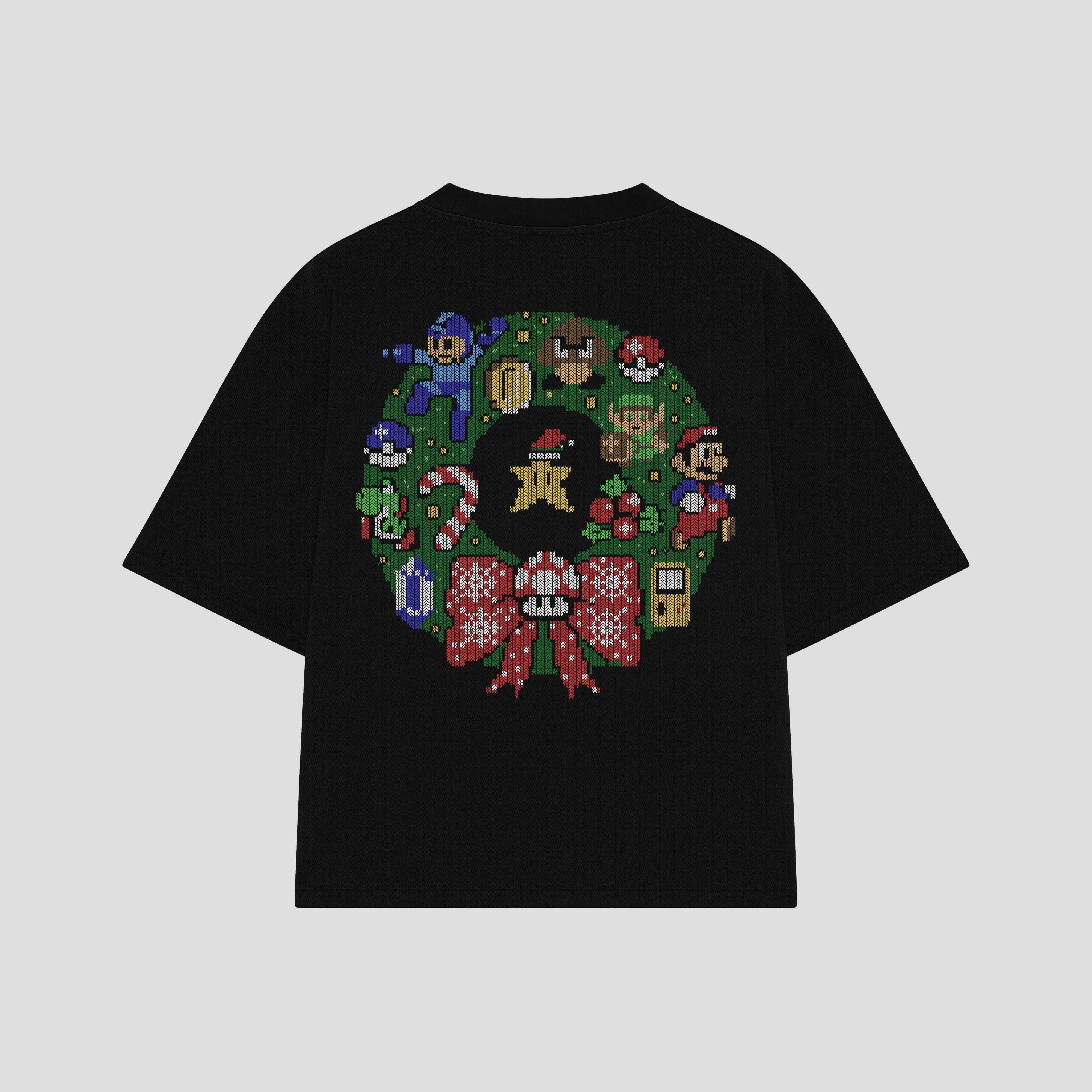 Playera streetwear premium de anime y gaming ExtraLife MX, corte boxy oversized drop shoulder heavyweight en color Deep Black y Off-White, moda urbana mexicana de culto.