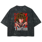 Playera streetwear premium de anime y gaming ExtraLife MX, corte boxy deluxe mineral wash heavyweight en color Acid Wash, moda urbana mexicana de culto.