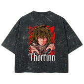 Playera streetwear premium de anime y gaming ExtraLife MX, corte boxy deluxe mineral wash heavyweight en color Acid Wash, moda urbana mexicana de culto.