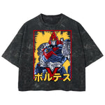 Playera streetwear premium de anime y gaming ExtraLife MX, corte boxy deluxe mineral wash heavyweight en color Acid Wash, moda urbana mexicana de culto.