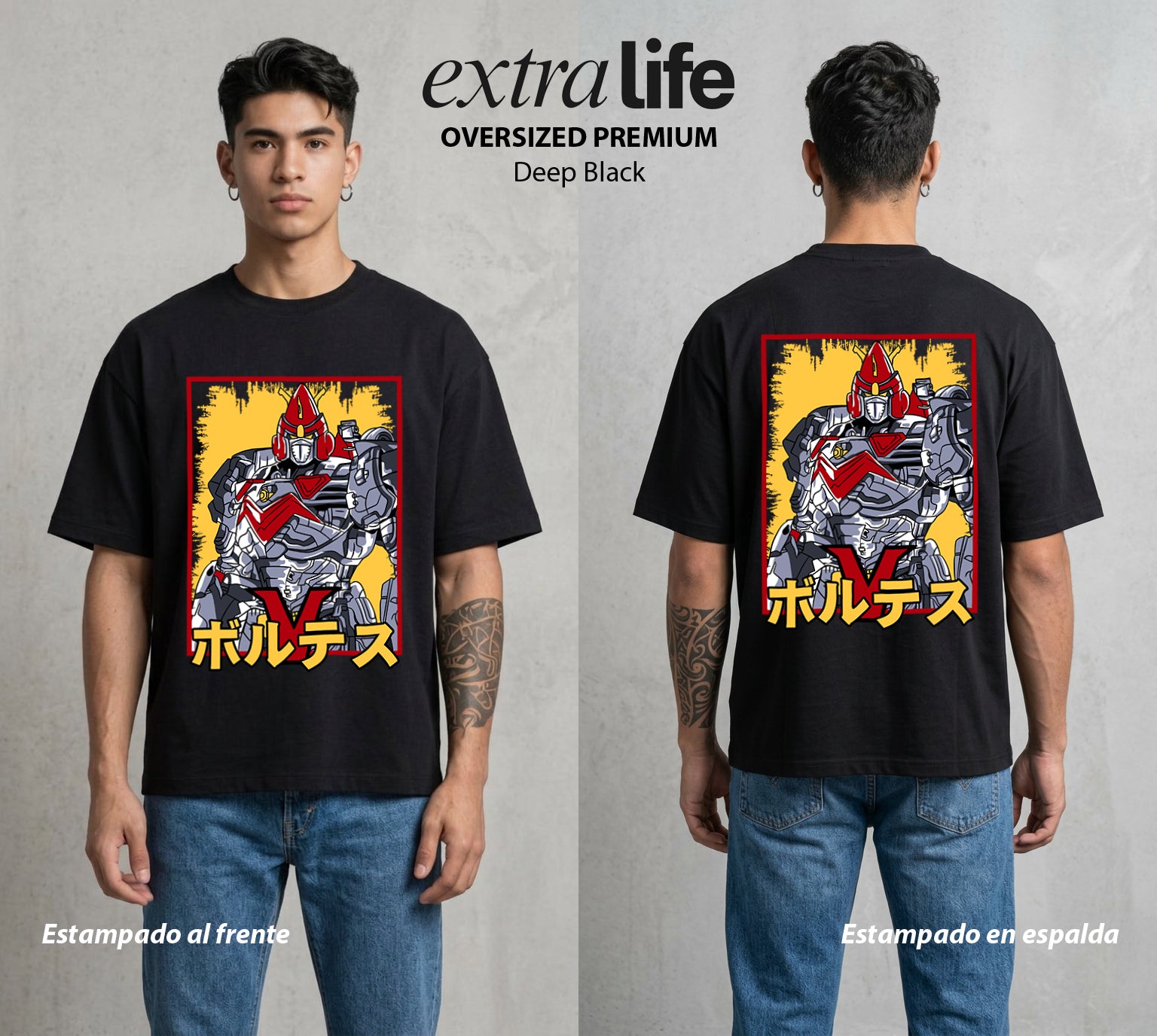 El Combinado del Espacio | El Poder del Espacio #04456 - Playera Oversized Premium | Deep Black - Foto en modelo