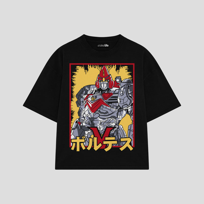 Playera streetwear premium de anime y gaming ExtraLife MX, corte boxy oversized drop shoulder heavyweight en color Deep Black y Off-White, moda urbana mexicana de culto.