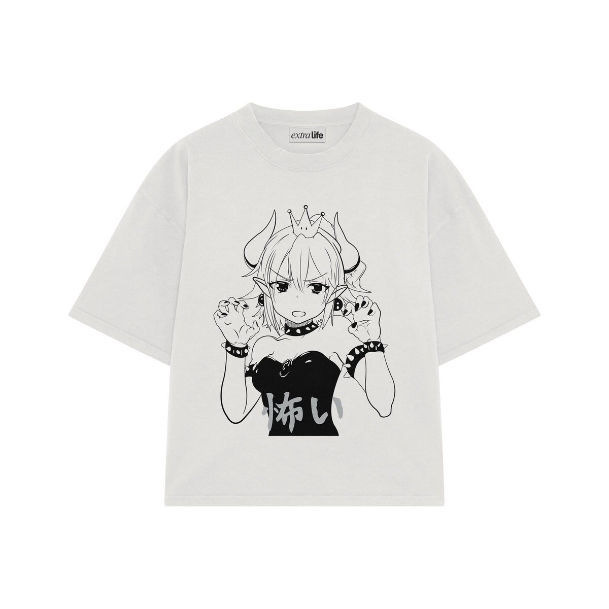 Playera streetwear premium de anime y gaming ExtraLife MX, corte oversized drop shoulder ligero y fresco en color Deep Black y Off-White, moda urbana mexicana de culto.