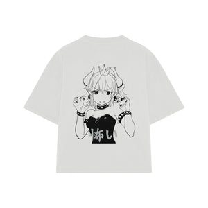 Playera streetwear premium de anime y gaming ExtraLife MX, corte boxy oversized drop shoulder heavyweight en color Deep Black y Off-White, moda urbana mexicana de culto.