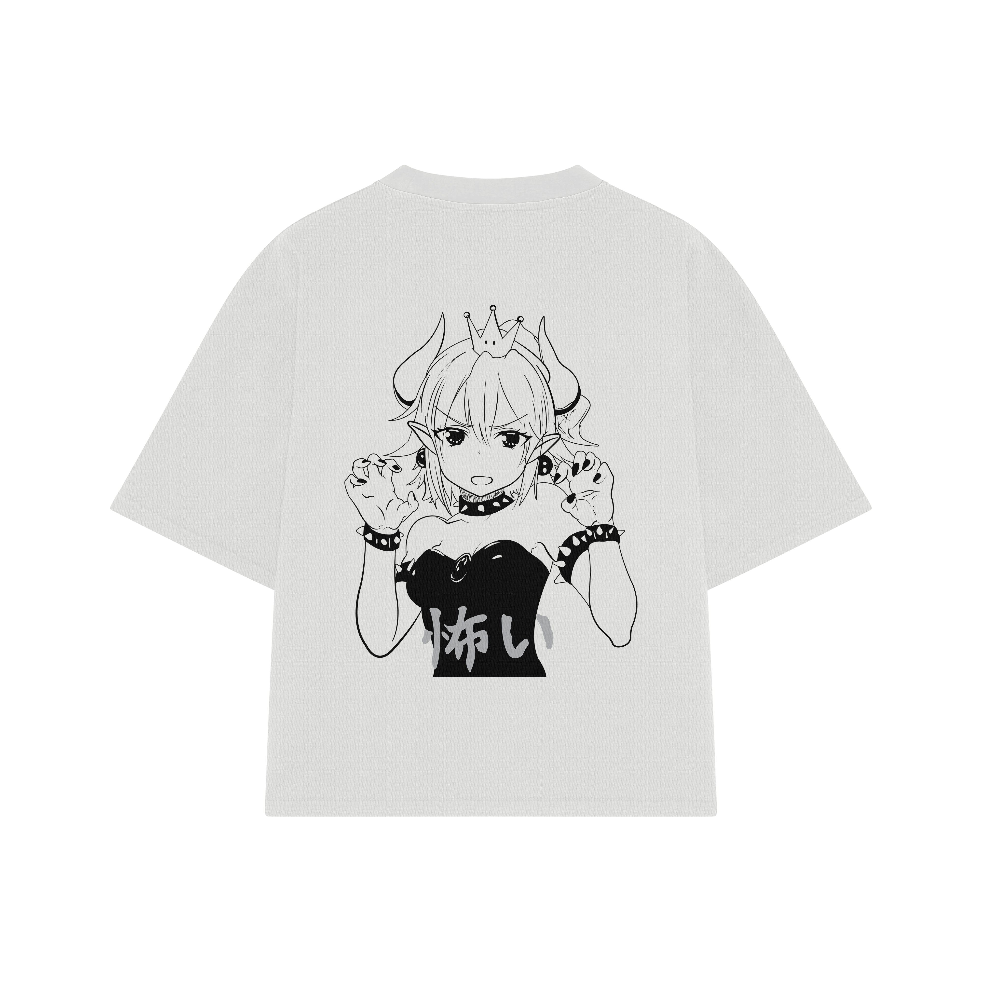 Playera streetwear premium de anime y gaming ExtraLife MX, corte boxy oversized drop shoulder heavyweight en color Deep Black y Off-White, moda urbana mexicana de culto.