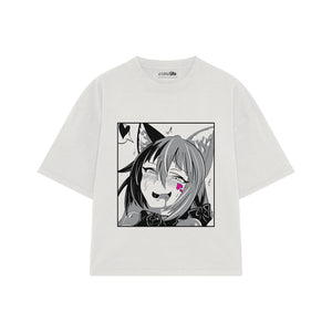 Playera streetwear premium de anime y gaming ExtraLife MX, corte boxy oversized drop shoulder heavyweight en color Deep Black y Off-White, moda urbana mexicana de culto.