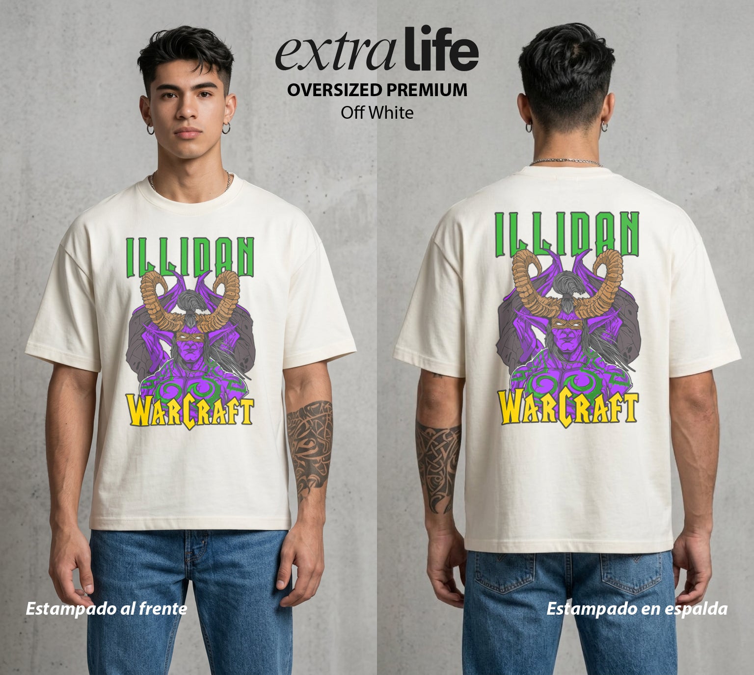 Azeroth en Guerra | El Mal de Azeroth #04459 - Playera Oversized Premium | Off White - Foto en modelo