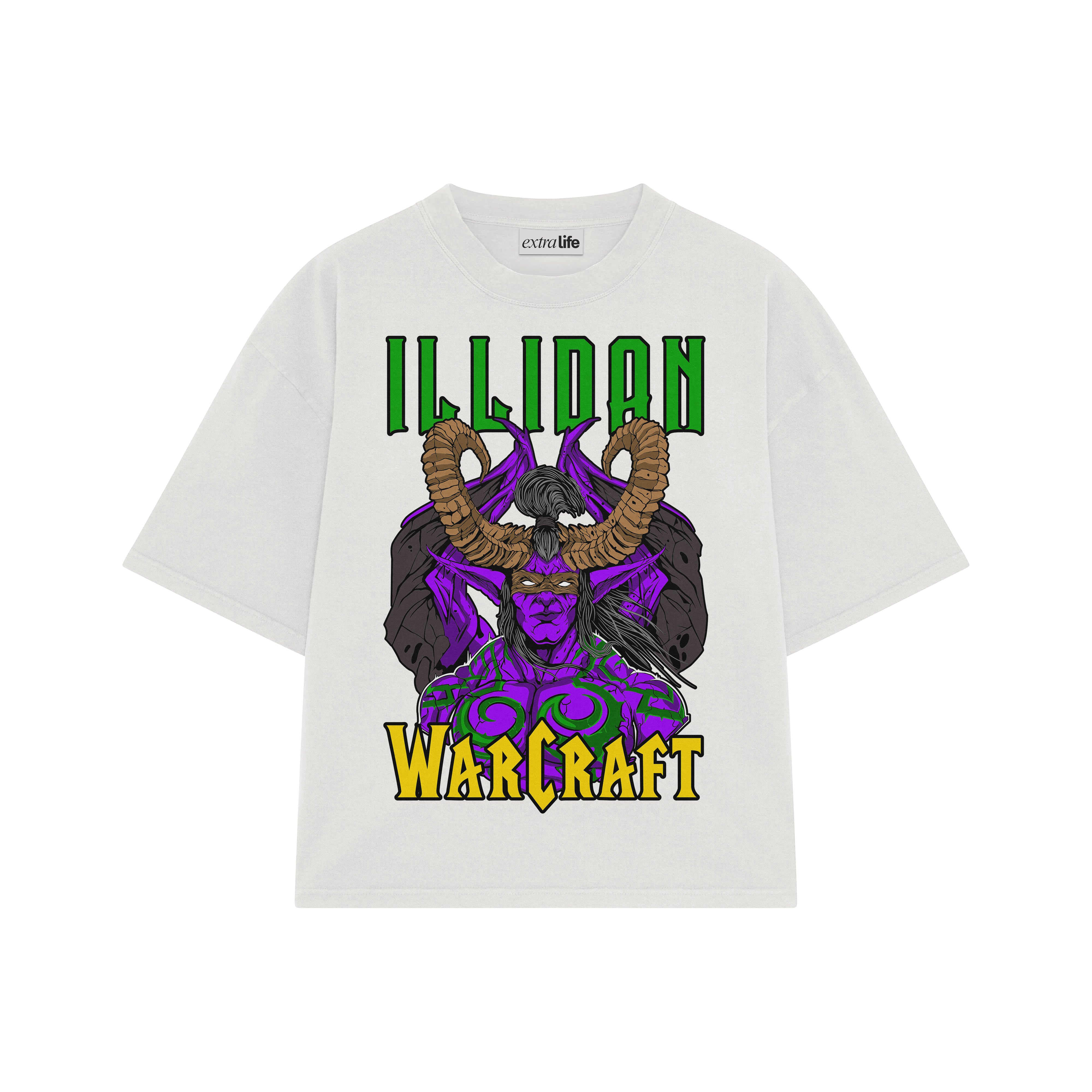 Playera streetwear premium de anime y gaming ExtraLife MX, corte boxy oversized drop shoulder heavyweight en color Deep Black y Off-White, moda urbana mexicana de culto.