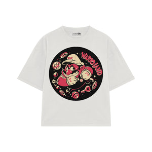 Playera streetwear premium de anime y gaming ExtraLife MX, corte boxy oversized drop shoulder heavyweight en color Deep Black y Off-White, moda urbana mexicana de culto.