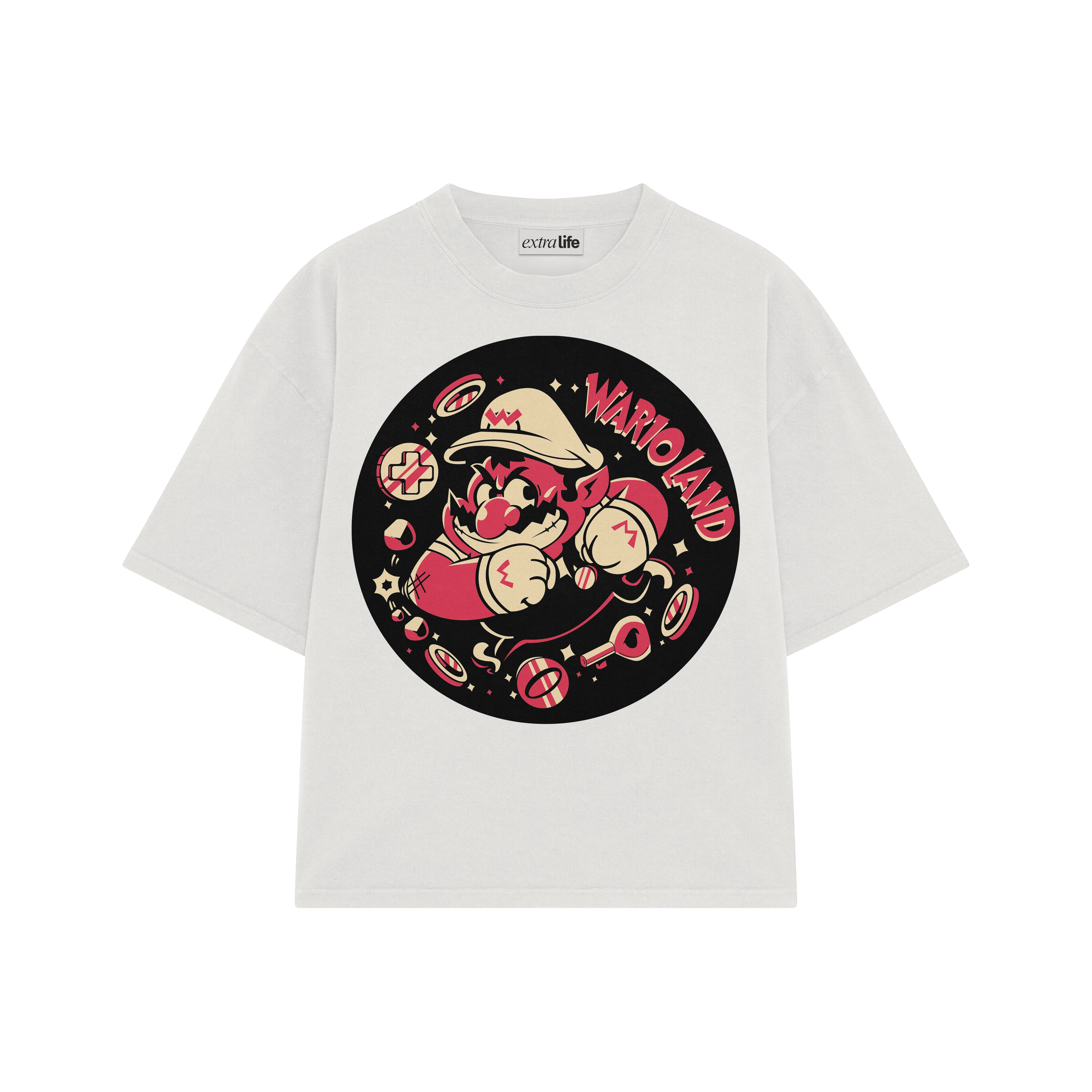 Playera streetwear premium de anime y gaming ExtraLife MX, corte boxy oversized drop shoulder heavyweight en color Deep Black y Off-White, moda urbana mexicana de culto.