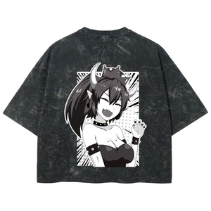 Playera streetwear premium de anime y gaming ExtraLife MX, corte boxy deluxe mineral wash heavyweight en color Acid Wash, moda urbana mexicana de culto.