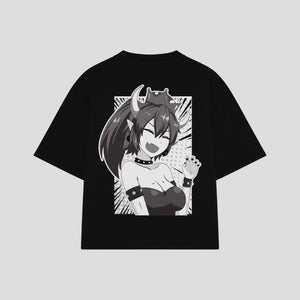 Playera streetwear premium de anime y gaming ExtraLife MX, corte boxy oversized drop shoulder heavyweight en color Deep Black y Off-White, moda urbana mexicana de culto.