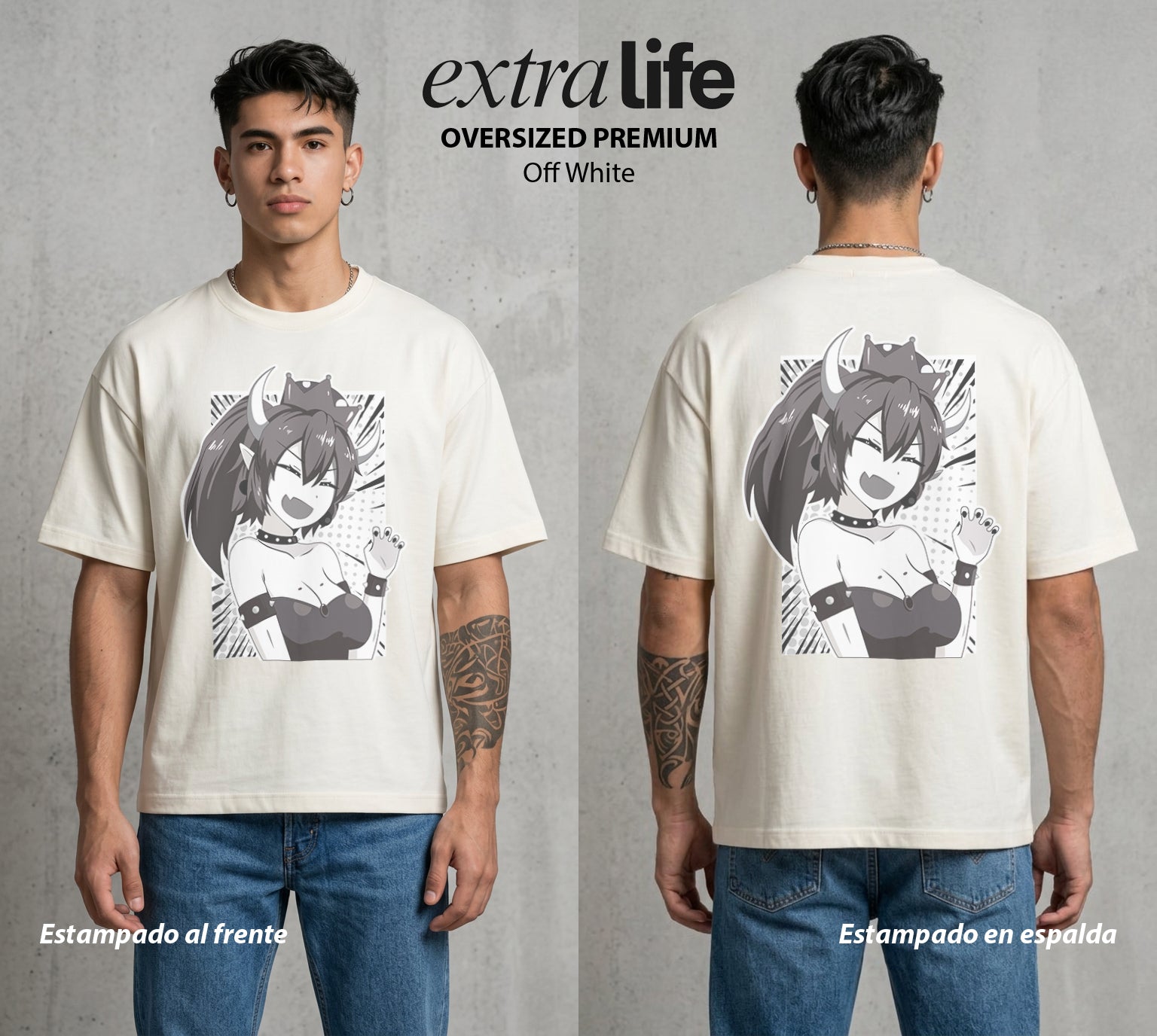 La Cultura Otaku | El Material del Bien del Corazon #04463 - Playera Oversized Premium | Off White - Foto en modelo