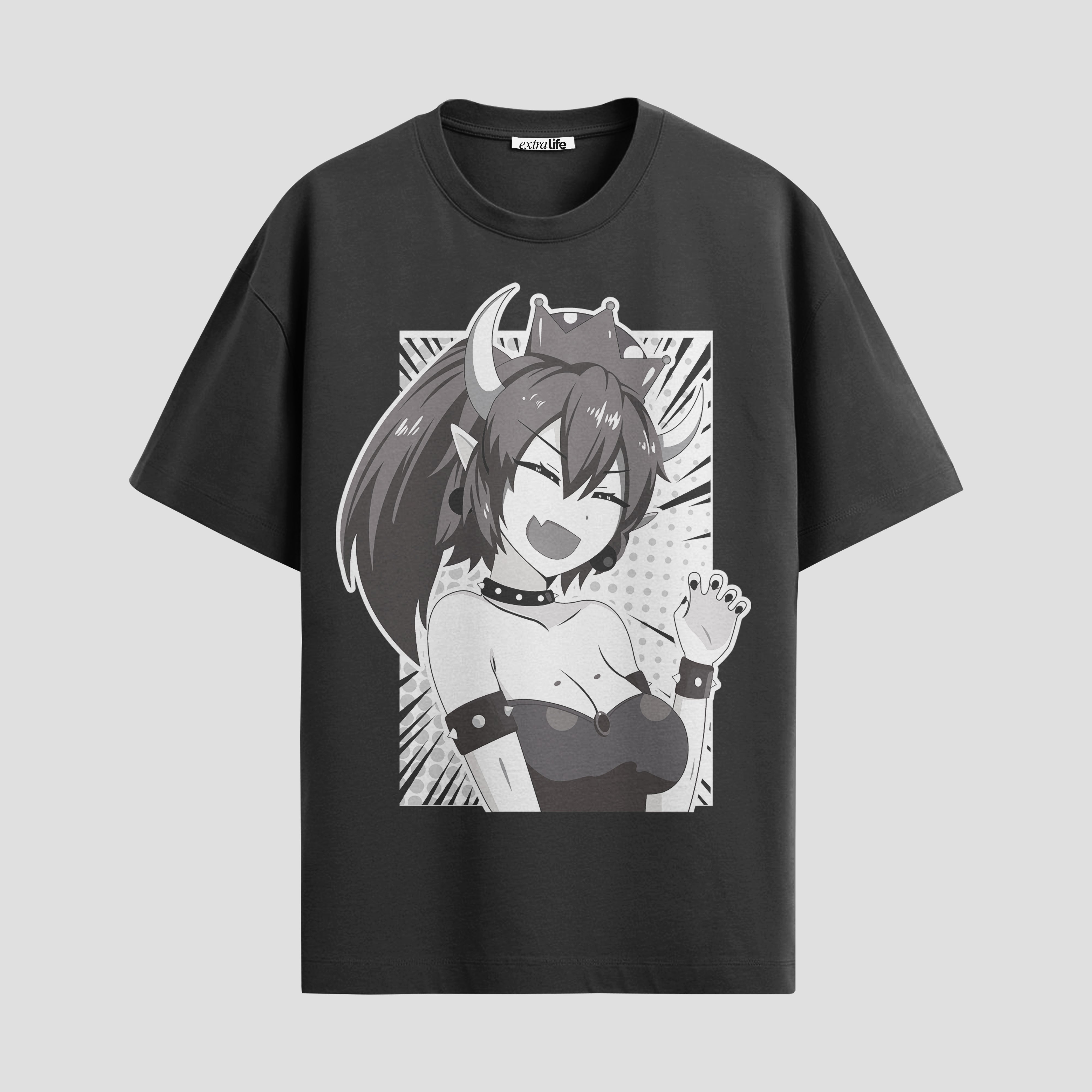 Playera urbana de anime y gaming ExtraLife MX, corte Standard Fit unisex ligero y transpirable en color Deep Black y Pure White, ropa de uso diario para gym y casual.