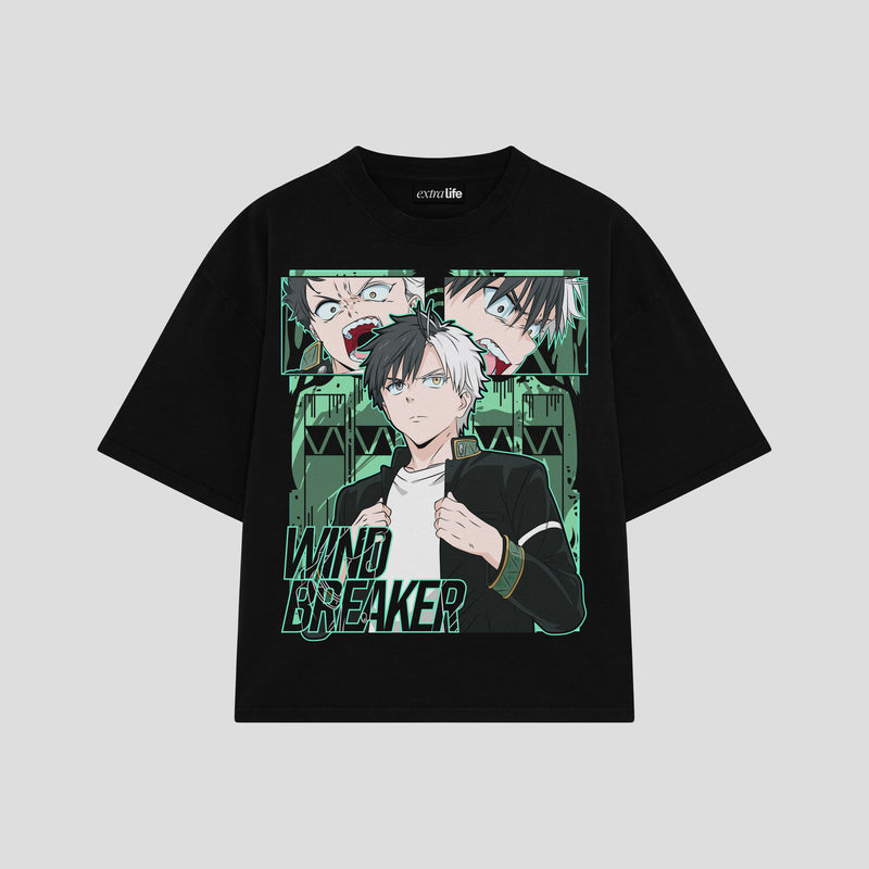 Playera streetwear premium de anime y gaming ExtraLife MX, corte boxy oversized drop shoulder heavyweight en color Deep Black y Off-White, moda urbana mexicana de culto.